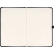 Keménytáblás notesz pontozott vonalozással krémszínű lapokkal leszorító gumiszalaggal Black 130x210mm, Presco