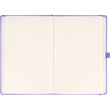 Keménytáblás notesz pontozott vonalozással krémszínű lapokkal leszorító gumiszalaggal Lila 130x210mm, Presco
