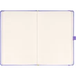 Keménytáblás notesz pontozott vonalozással krémszínű lapokkal leszorító gumiszalaggal Lila 130x210mm, Presco
