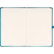 Keménytáblás notesz pontozott vonalozással krémszínű lapokkal leszorító gumiszalaggal Teal 130x210mm, Presco