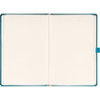 Keménytáblás notesz pontozott vonalozással krémszínű lapokkal leszorító gumiszalaggal Teal 130x210mm, Presco