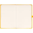 Keménytáblás notesz pontozott vonalozással krémszínű lapokkal leszorító gumiszalaggal Yellow 130x210mm, Presco
