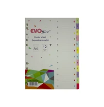 Elválasztólap, színes karton 12 részes 1-12-ig számozva Evoffice
