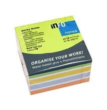 Jegyzettömb öntapadó, 75x75mm, 450lap, Info Notes intenzív zöld, sárga, lila, narancs