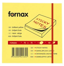 Jegyzettömb öntapadó, 75x75mm, 80lap, Fornax neon sárga