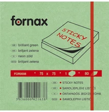 Jegyzettömb öntapadó, 75x75mm, 80lap, Fornax neon zöld