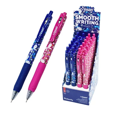 Golyóstoll nyomógombos 0,7mm Vinson Butterfly 520 vegyes test displ 24 db/display Golyóstoll nyomógombos 0,7mm Vinson Butterfly 520 vegyes test displ 24 db/display