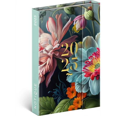 Határidőnapló mágnessel záródó, krémszínű lapokkal Porcelain Flower 110×160 mm, Presco