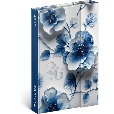 Határidőnapló mágnessel záródó, krémszínű lapokkal Porcelain Flower 110×160 mm, Presco