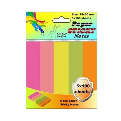 Jelölőcímke 15x50mm, 5x100lap  papír, neon színek Antilop
