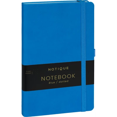 Keménytáblás notesz pontozott vonalozással krémszínű lapokkal leszorító gumiszalaggal Blue 130x210mm, Presco