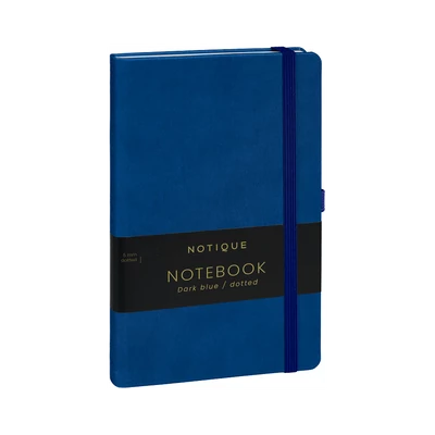 Keménytáblás notesz pontozott vonalozással krémszínű lapokkal leszorító szalaggal Dark blue 130x210mm, Presco