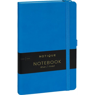 Keménytáblás notesz vonalas krémszínű lapokkal leszorító gumiszalaggal Blue 130x210mm, Presco