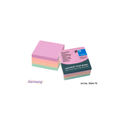 Jegyzettömb öntapadó, 75x75mm, 4x100lap, Info Notes, harmony mix, lila, világos rózsaszín, világoszöld, barack