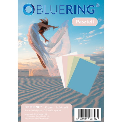 Másolópapír, színes, A4, 80g. Bluering® 5x20 ív/csomag, pasztell színes