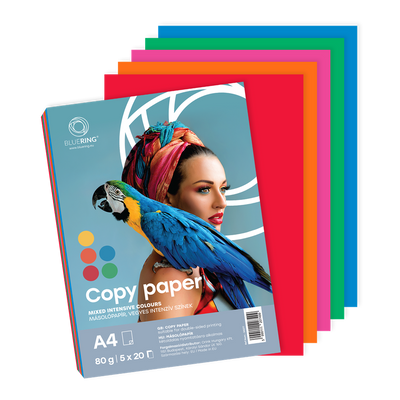 Másolópapír, színes, vegyes színek A4, 80 g Bluering® 5 x 20 ív/csomag, intenzív színes