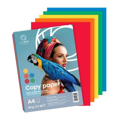 Másolópapír, színes, vegyes színek A4, 80g Bluering® 5x20 ív/csomag, intenzív színes