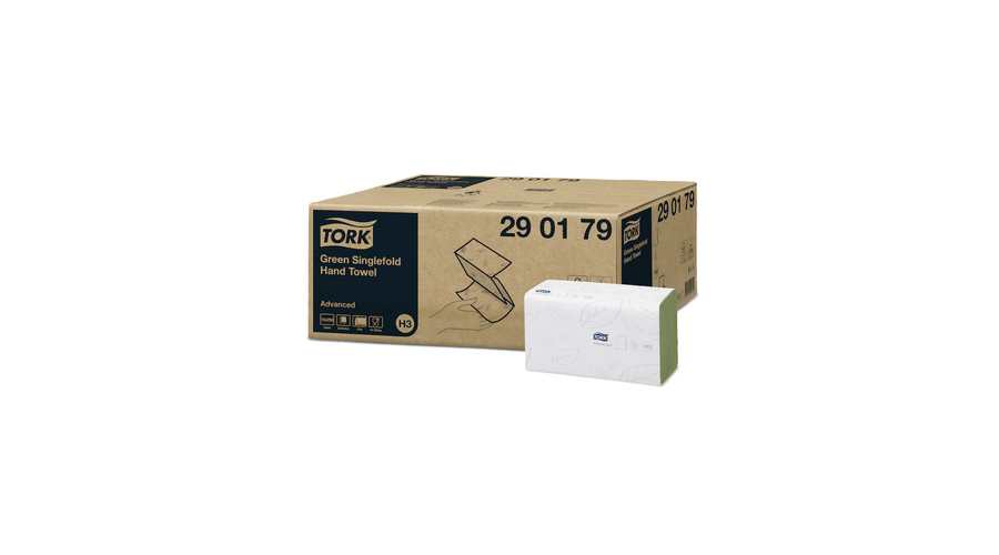 Kéztörlő 2 rétegű Z hajtogatású 250 lap/csomag 15 csomag/karton Singlefold H3 Tork_290179 zöld